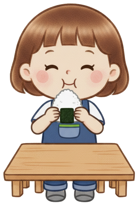 おにぎりを食べる子どもの写真