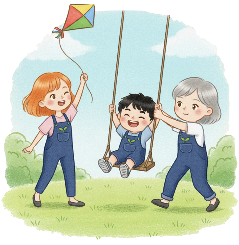 3人で遊ぶ子どもの写真